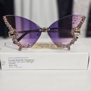 Crystal Butterfly Sunglasses - Purple
